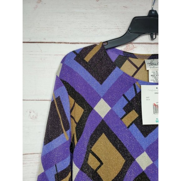 Kathie Lee Collection Plum Multicolored Crew Neck Dress XL 16/18 Pullover Shirt - Picture 3 of 9